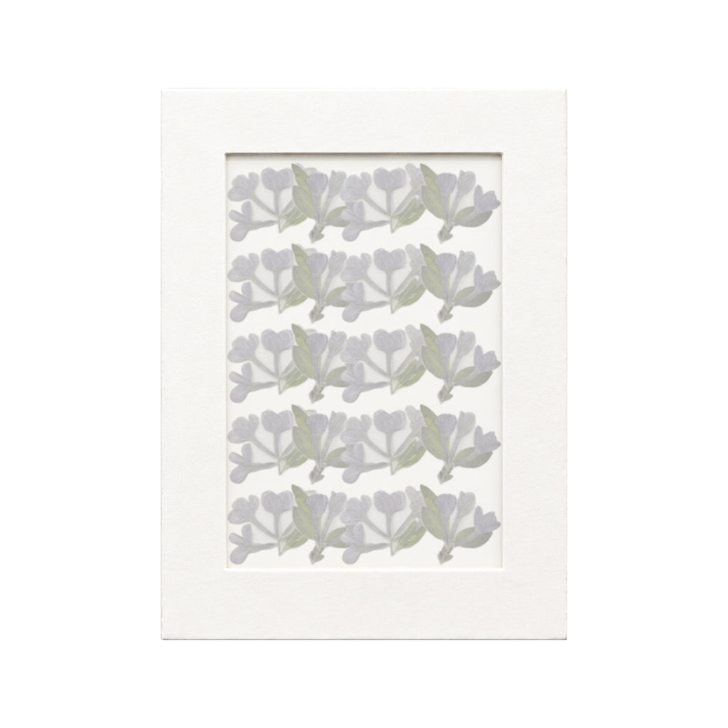 20 pressed Lilac pieces in their natural botanical colors beneath translucent tracing paper